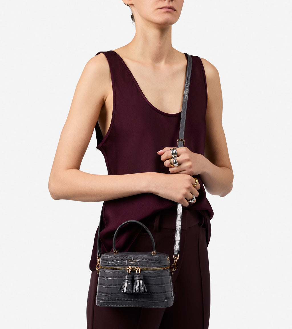 Women's Fleur Vanity Bag-Black Croco Print