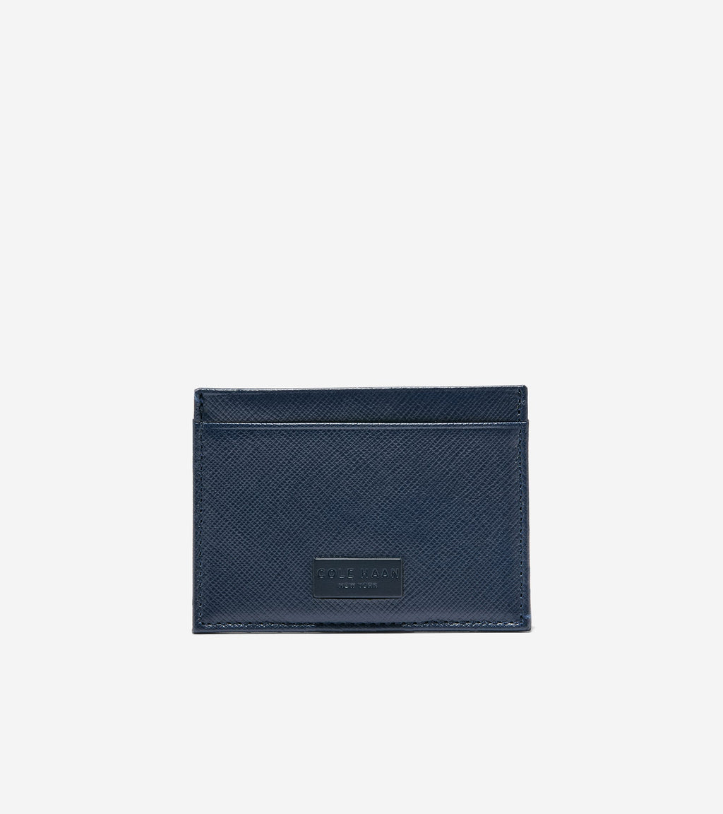 Men's Saffiano Card Case with Ornament-Navy