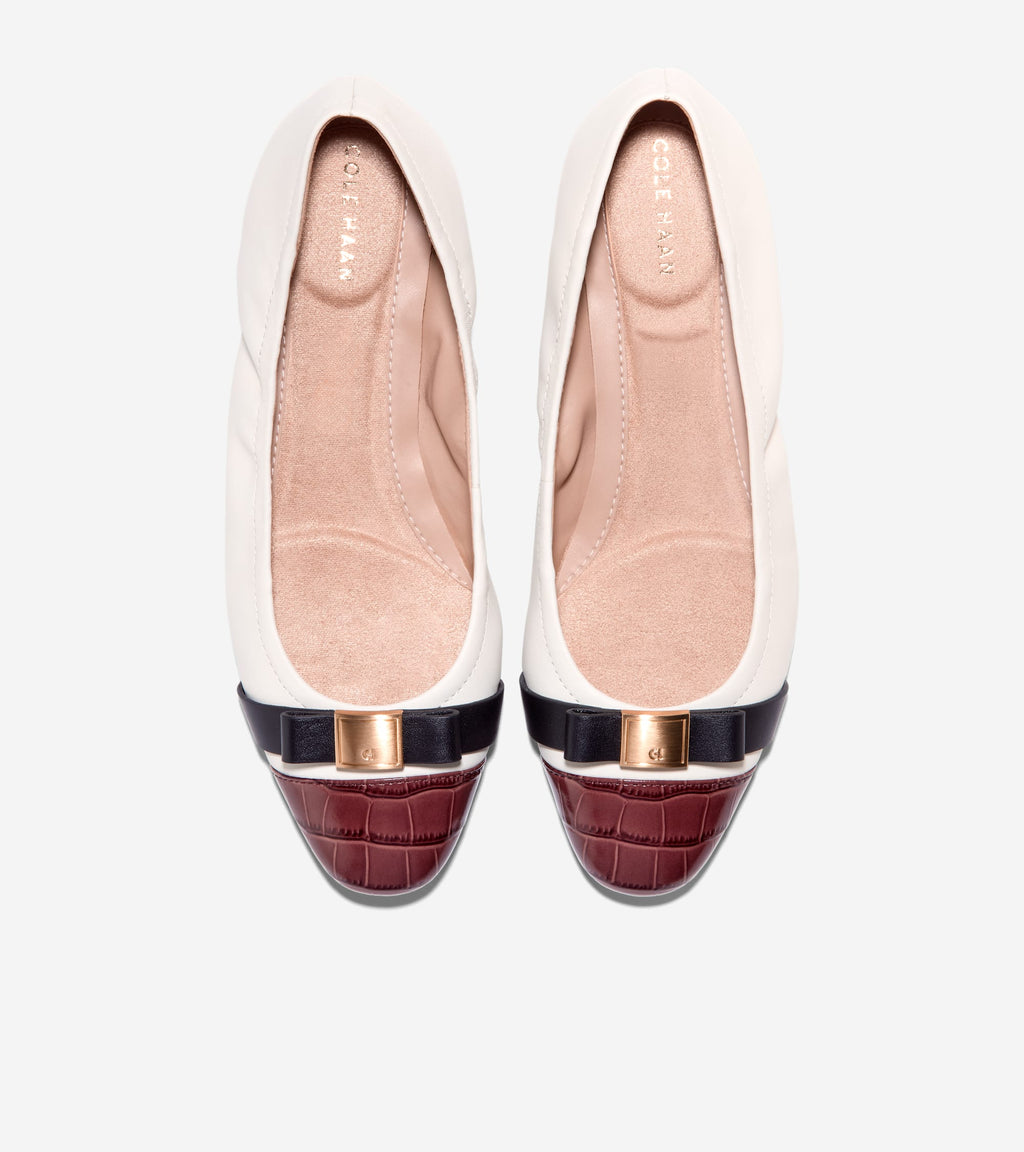 Cole Haan Tova Bow Ballerines plates pour femme, Cuir de noix de pécan, 35.5 EU