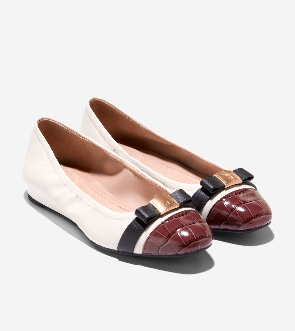 Women's Go-To Tova Bow Ballet Flats-Mahogany Croc Print-Black