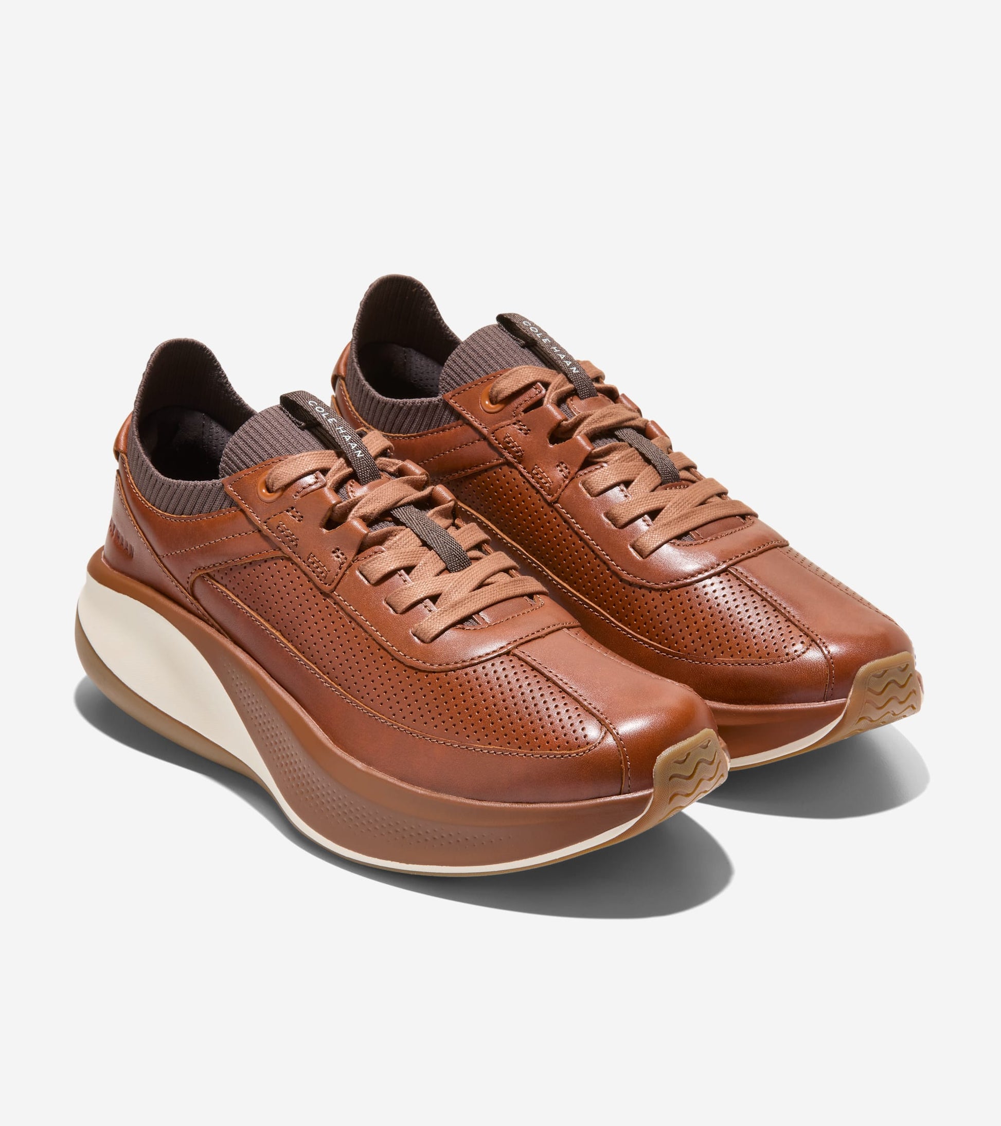 Men's GrandPrø All-Day Leather Running Shoes-British Tan-Dark Chocolate-Ivory