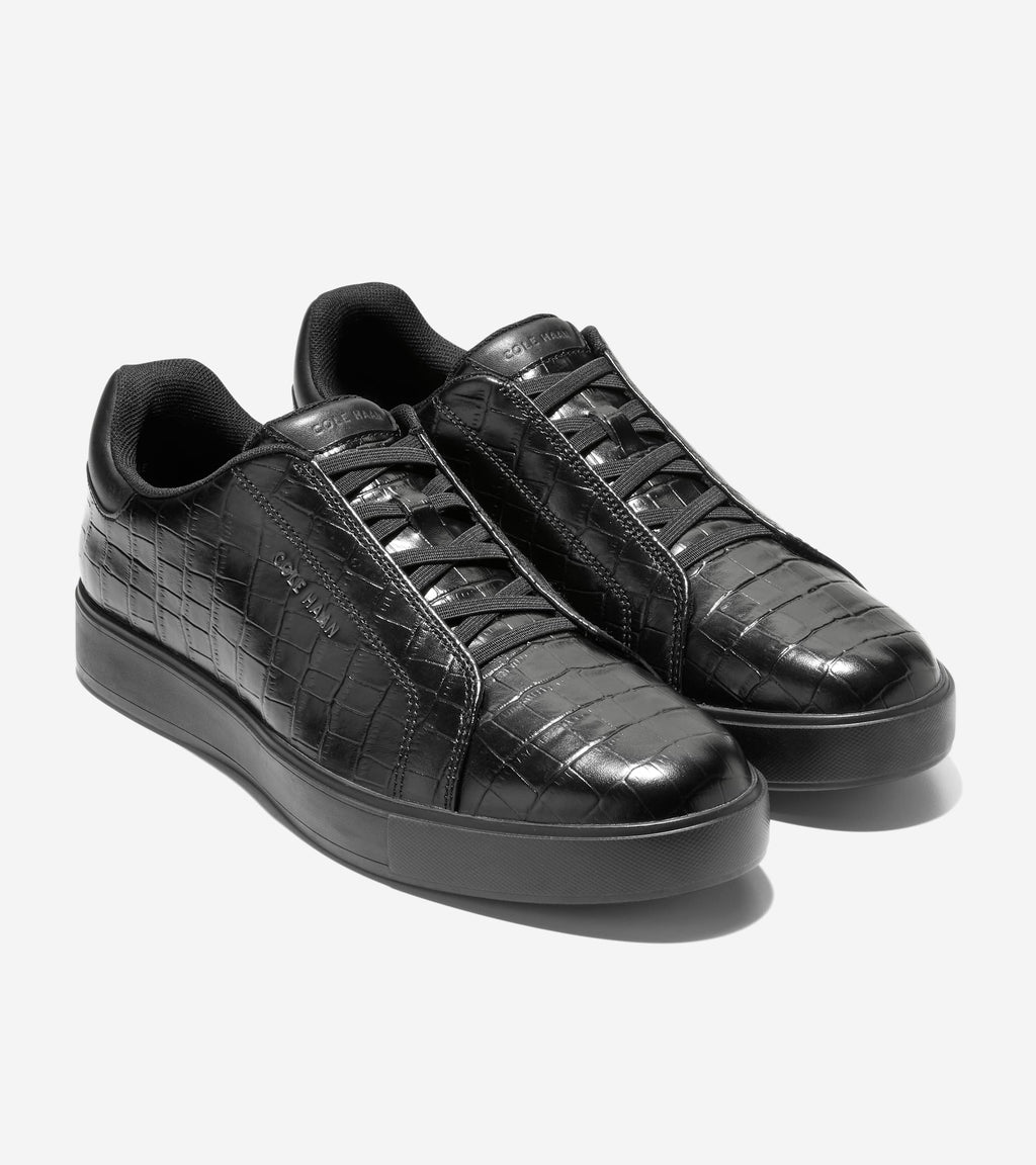Men's GrandPrø Luxe Slip-On Sneakers-Black Croc Emboss Print-Black