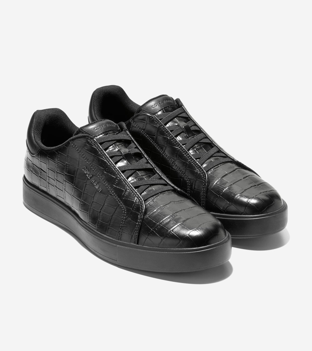 Men's GrandPrø Luxe Slip-On Sneakers-Black Croc Emboss Print-Black