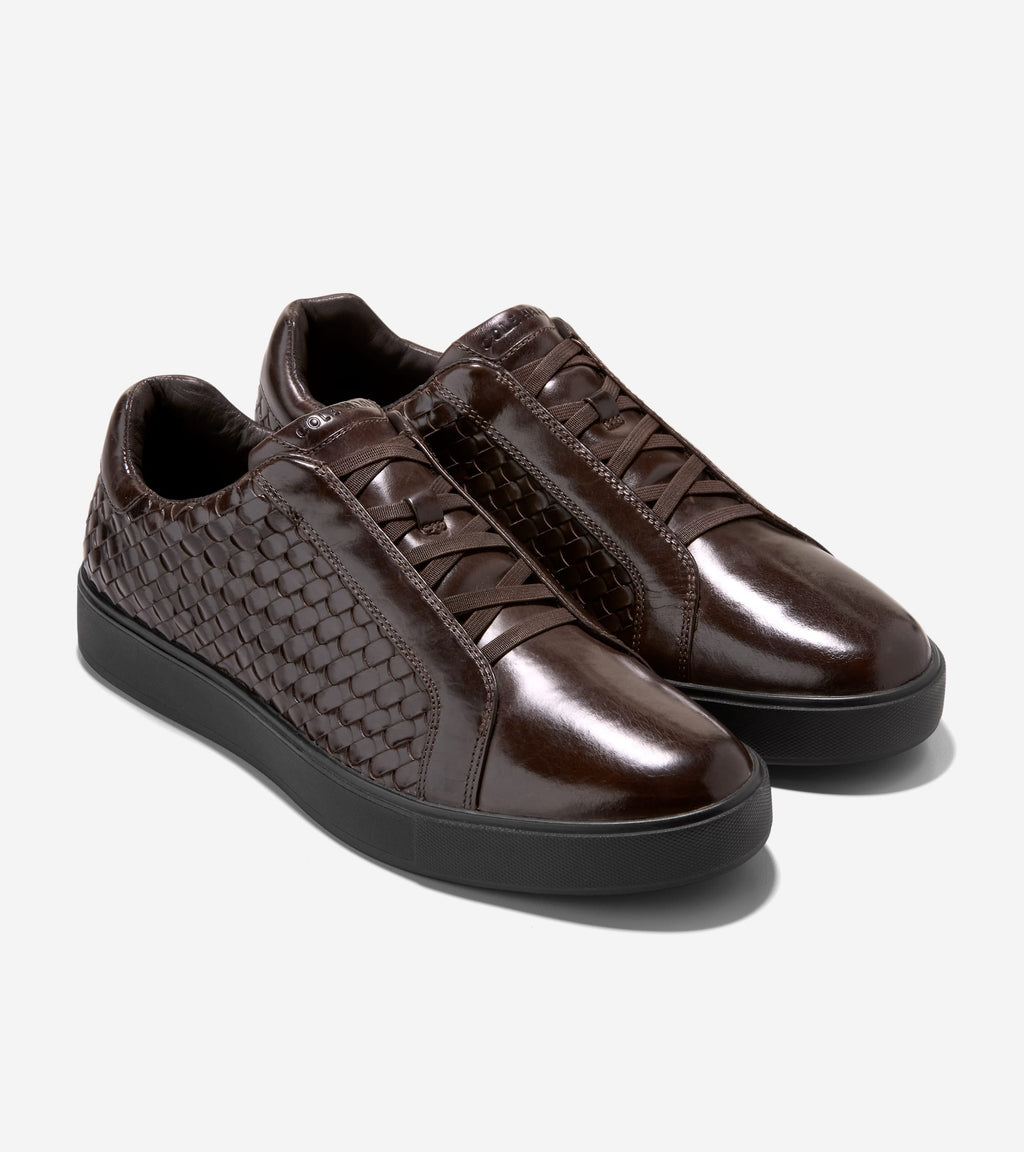 Men's GrandPrø Luxe Woven Slip-On Sneakers-Dark Chocolate-Black