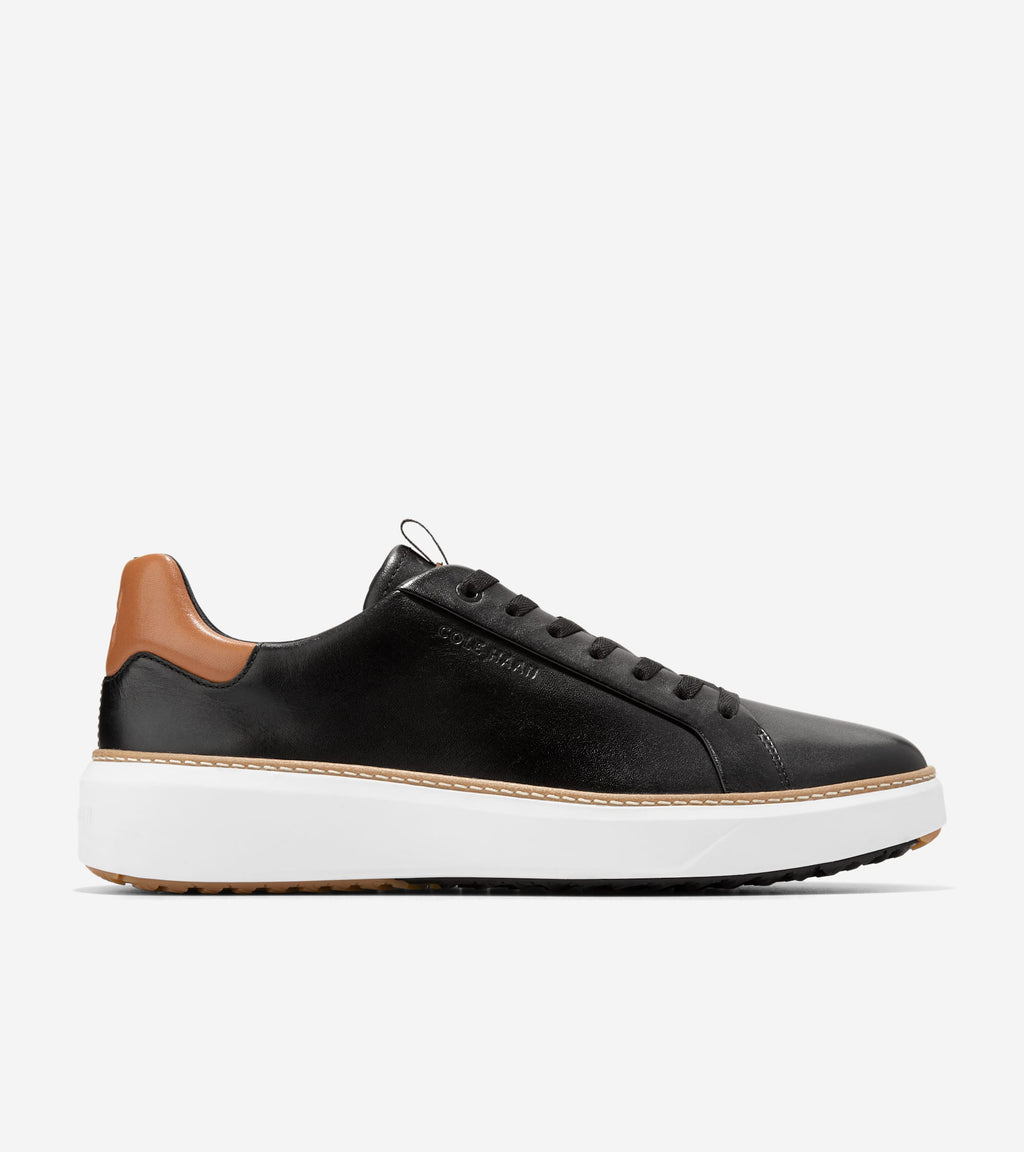 Men's GrandPrø Topspin Waterproof Golf Shoes-Black-Pecan Brown-Optic White