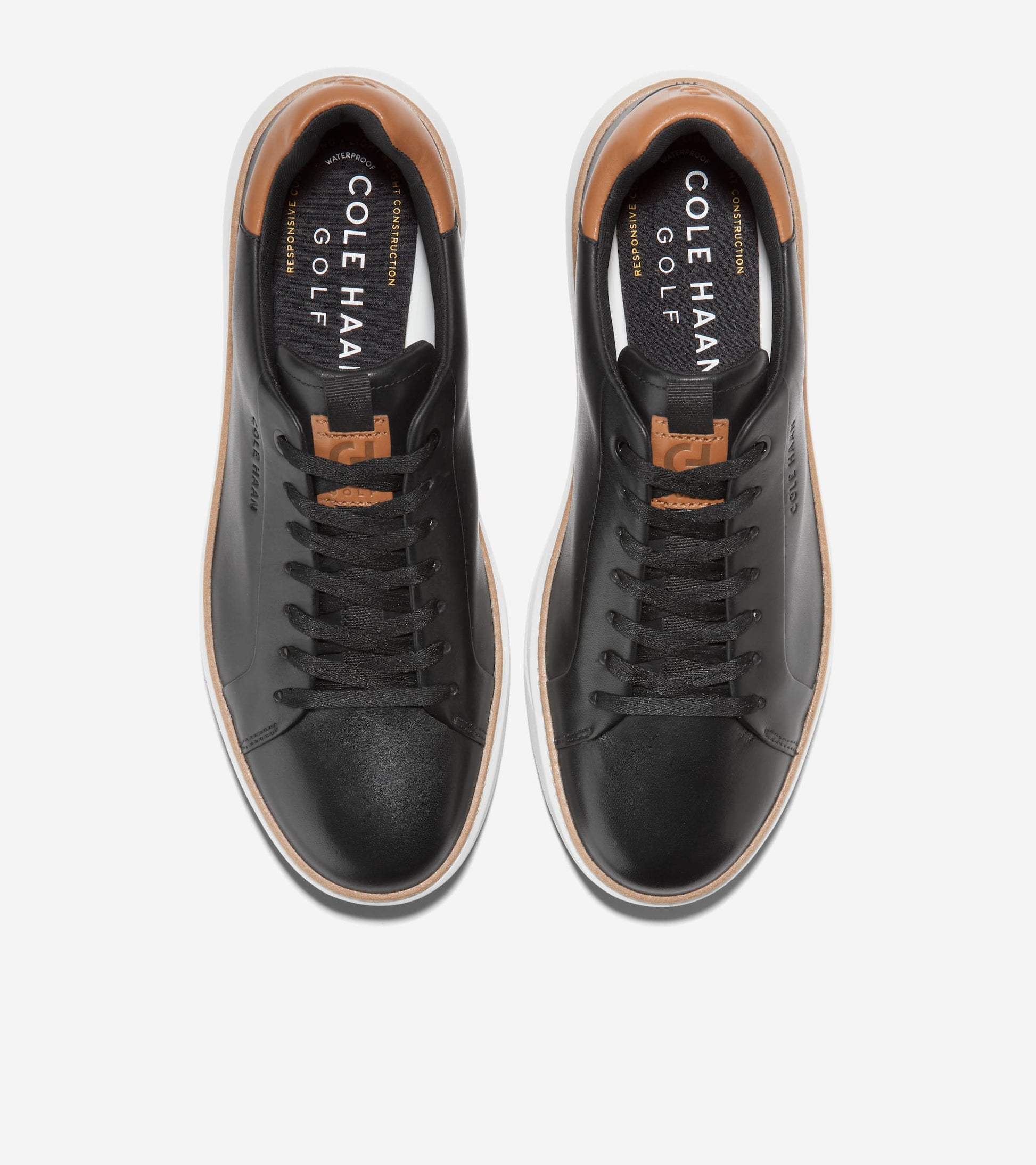 Men's GrandPrø Topspin Waterproof Golf Shoes-Black-Pecan Brown-Optic White