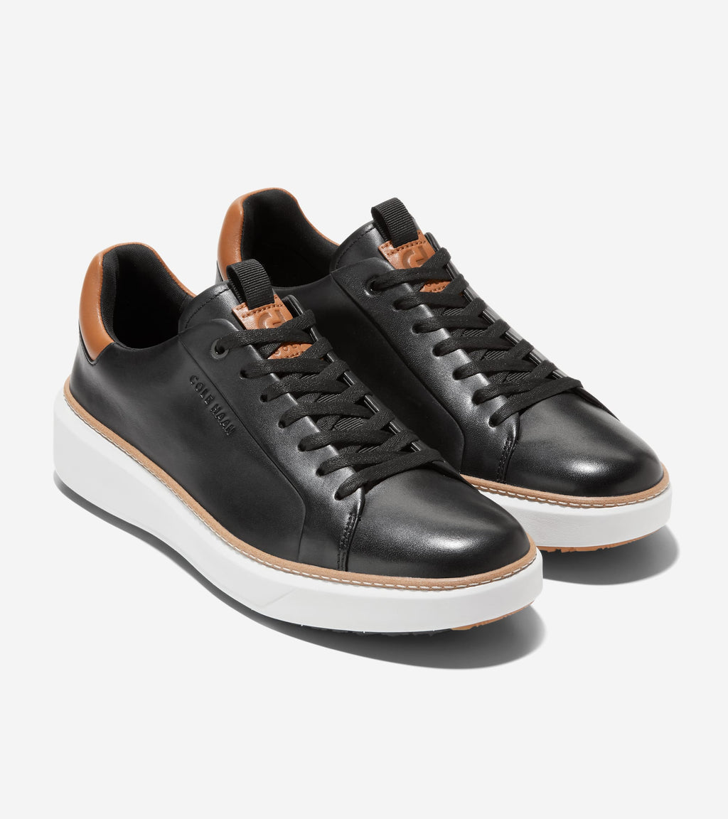 Men's GrandPrø Topspin Waterproof Golf Shoes-Black-Pecan Brown-Optic White
