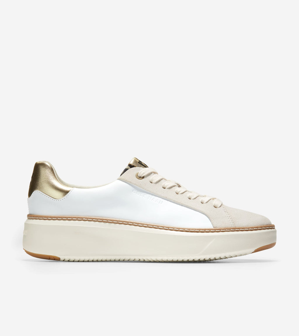 Women's GrandPrø Topspin Sneakers-Optic White-Gold-Leopard Print