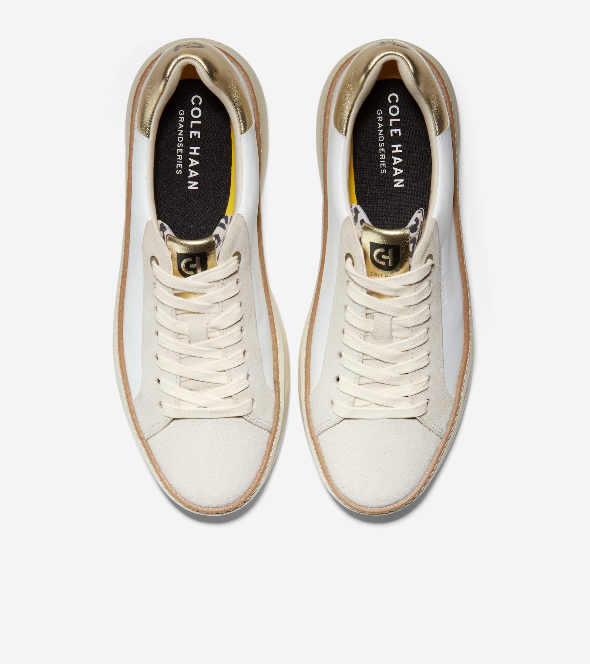 Women's GrandPrø Topspin Sneakers-Optic White-Gold-Leopard Print