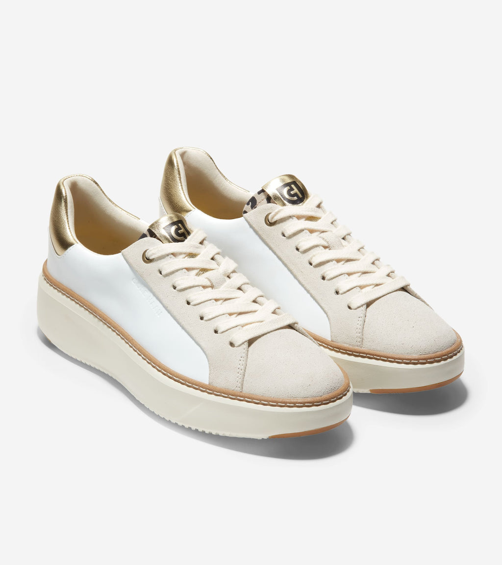 Women's GrandPrø Topspin Sneakers-Optic White-Gold-Leopard Print