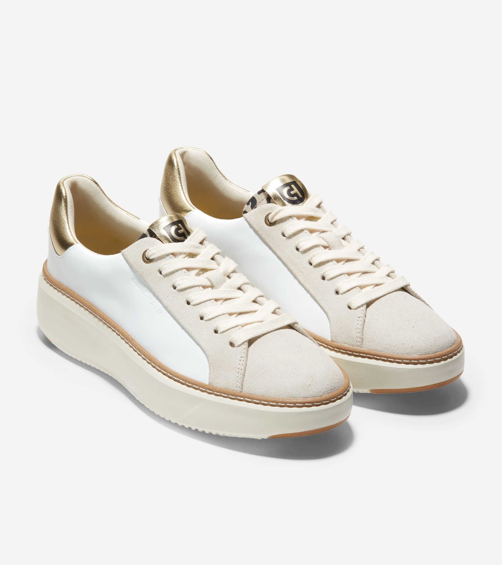 Women's GrandPrø Topspin Sneakers-Optic White-Gold-Leopard Print