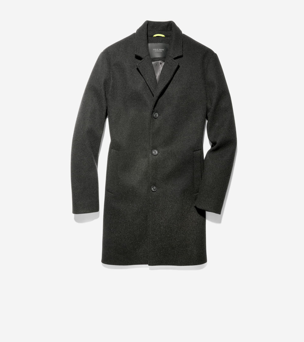 Men's Stretch Wool Top Coat-Black