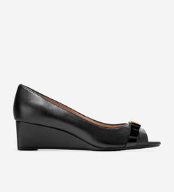 Women's Go-To Malta Peep Toe Bow Wedges-Black