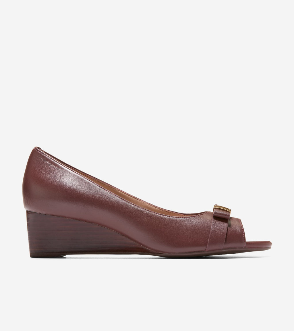 Women's Go-To Malta Peep Toe Bow Wedges-Mahogany