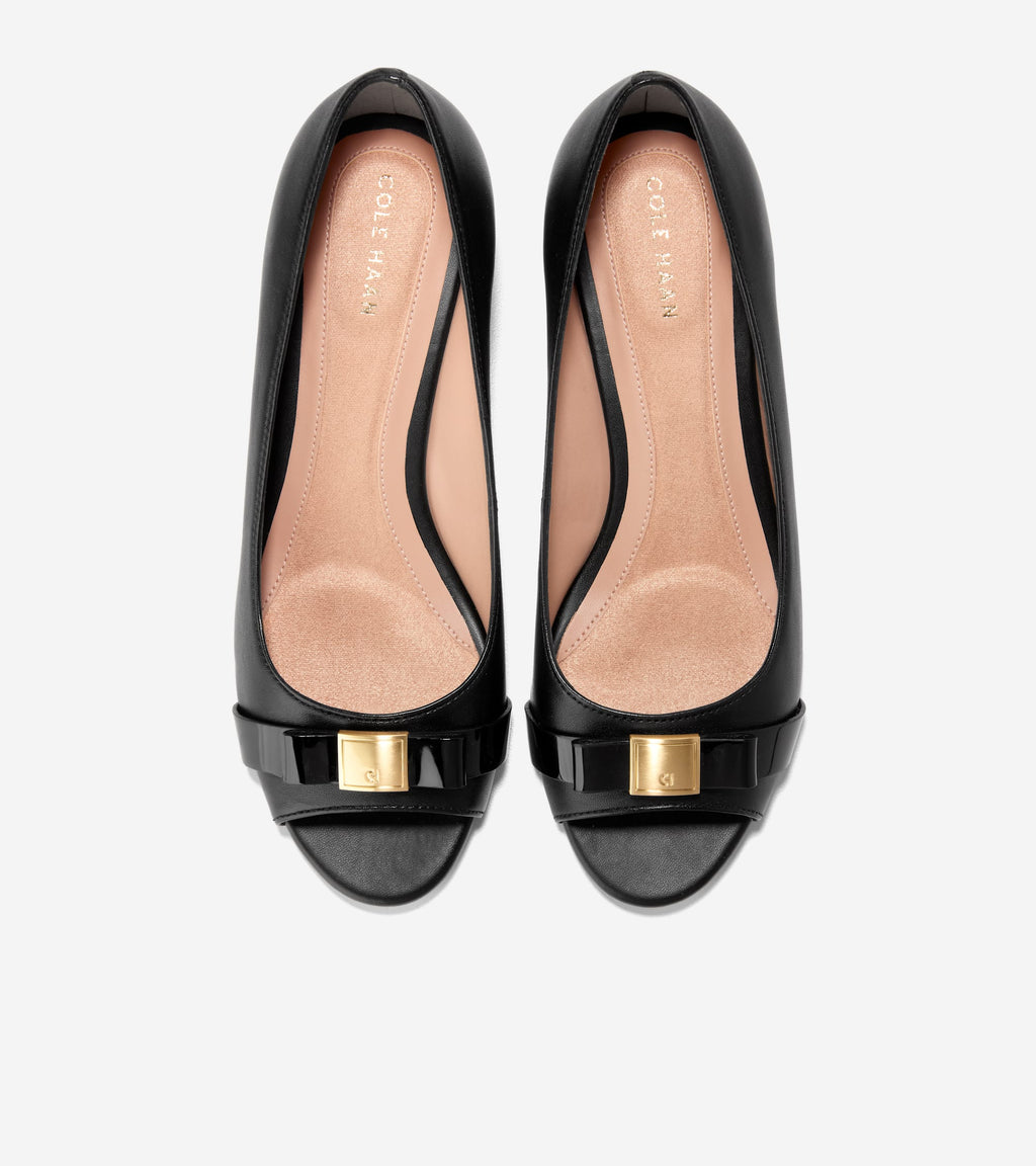 Women's Go-To Malta Peep Toe Bow Wedges-Black