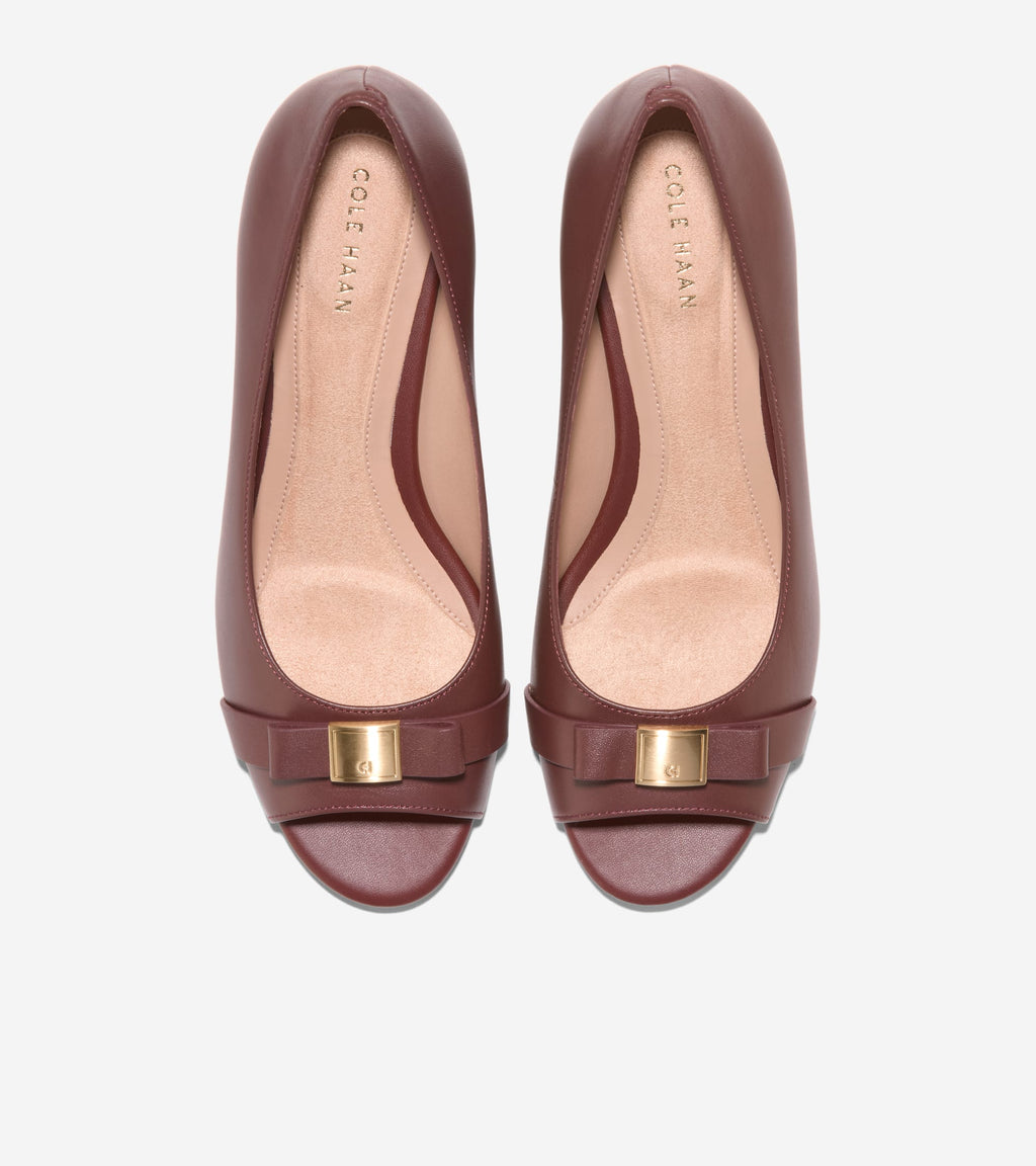 Women's Go-To Malta Peep Toe Bow Wedges-Mahogany