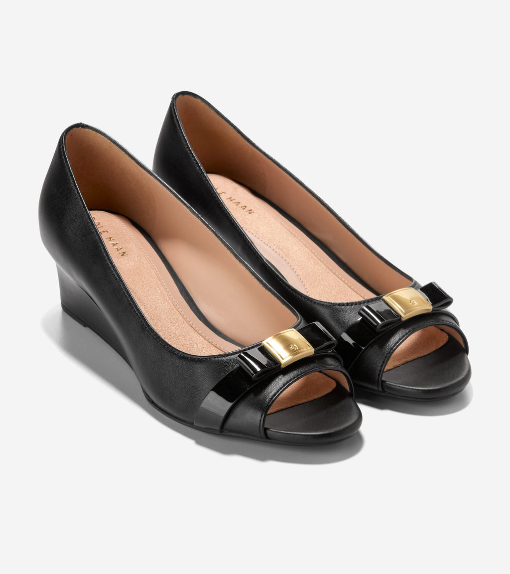 Women's Go-To Malta Peep Toe Bow Wedges-Black