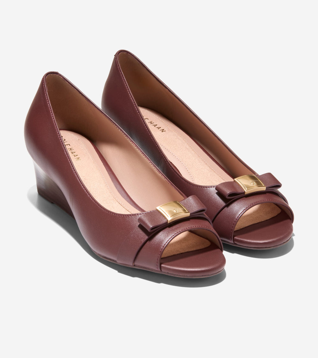 Women's Go-To Malta Peep Toe Bow Wedges-Mahogany