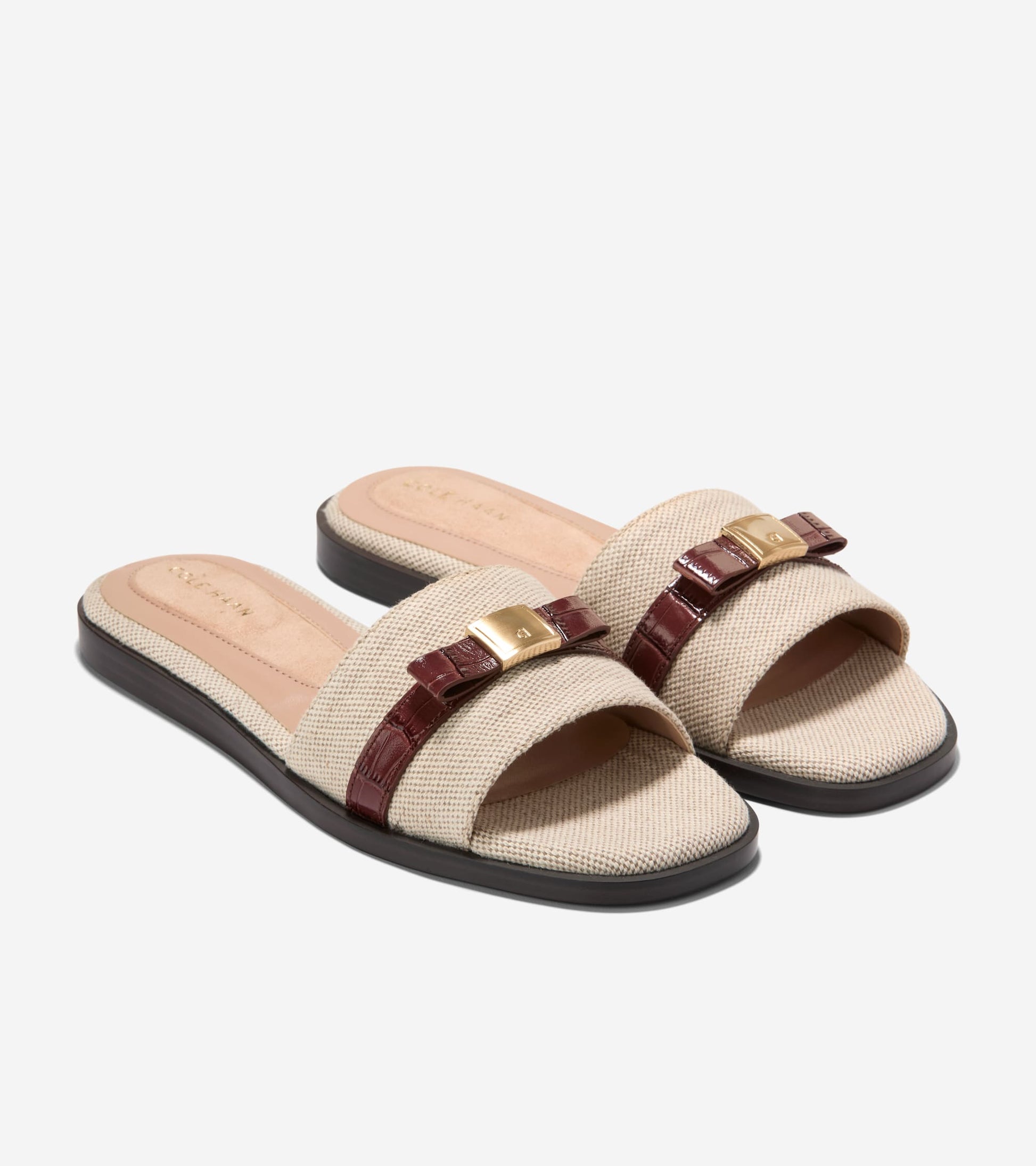 Women's Go-To Emalia Slide Bow Sandals-Natural-Mahogany Croc Print