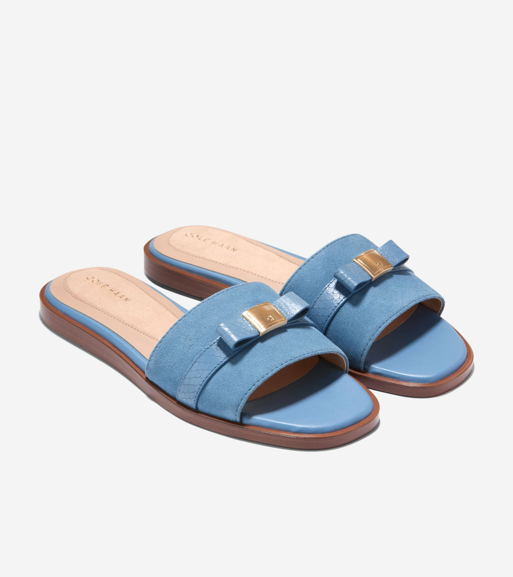 Women's Go-To Emalia Bow Slide Sandals-Provincial Blue-Snake Print