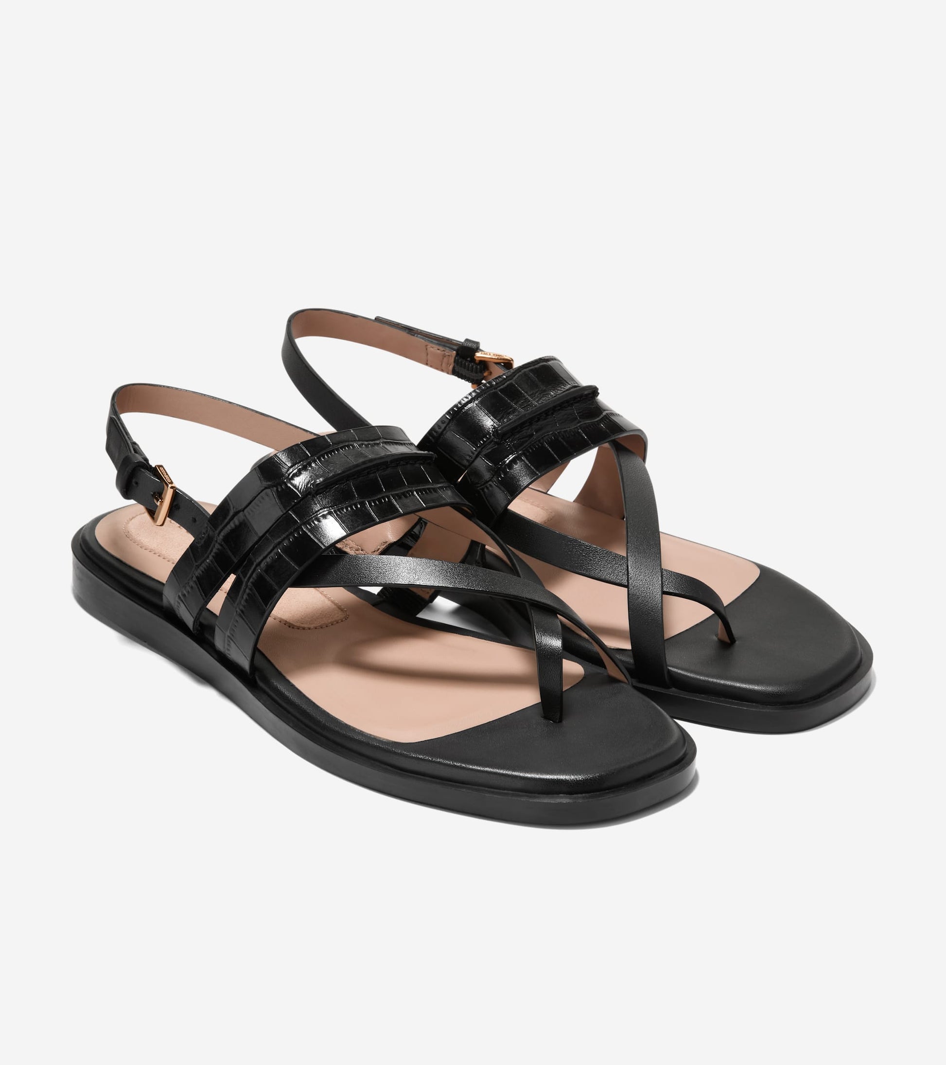 Women's Go-To Estella Flat Thong Sandals-Black Croc Print