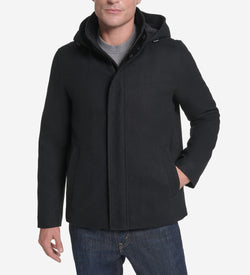 Men's Hooded Wool Field Coat-Black