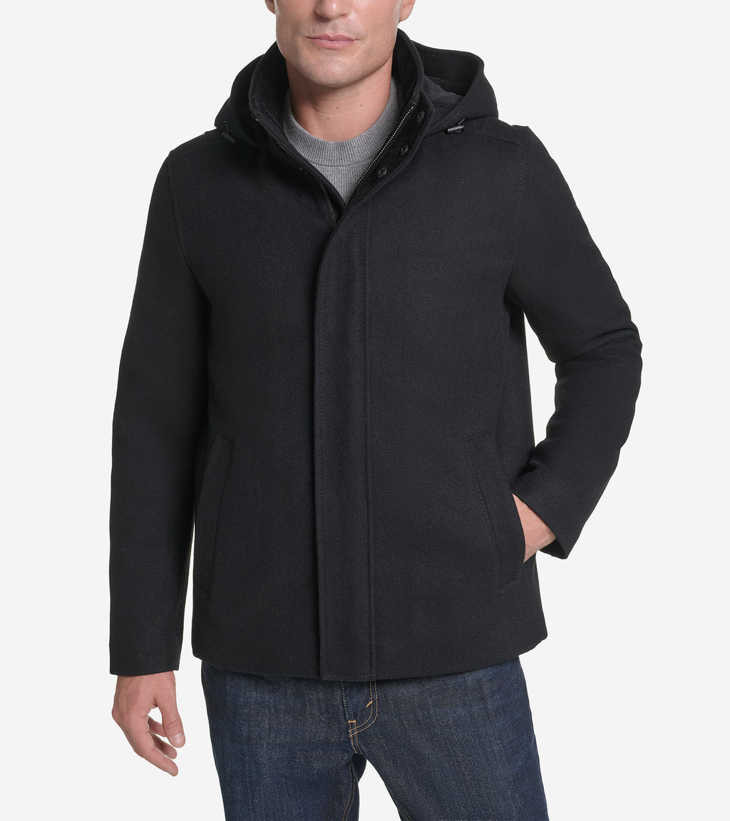 Men's Hooded Wool Field Coat-Black