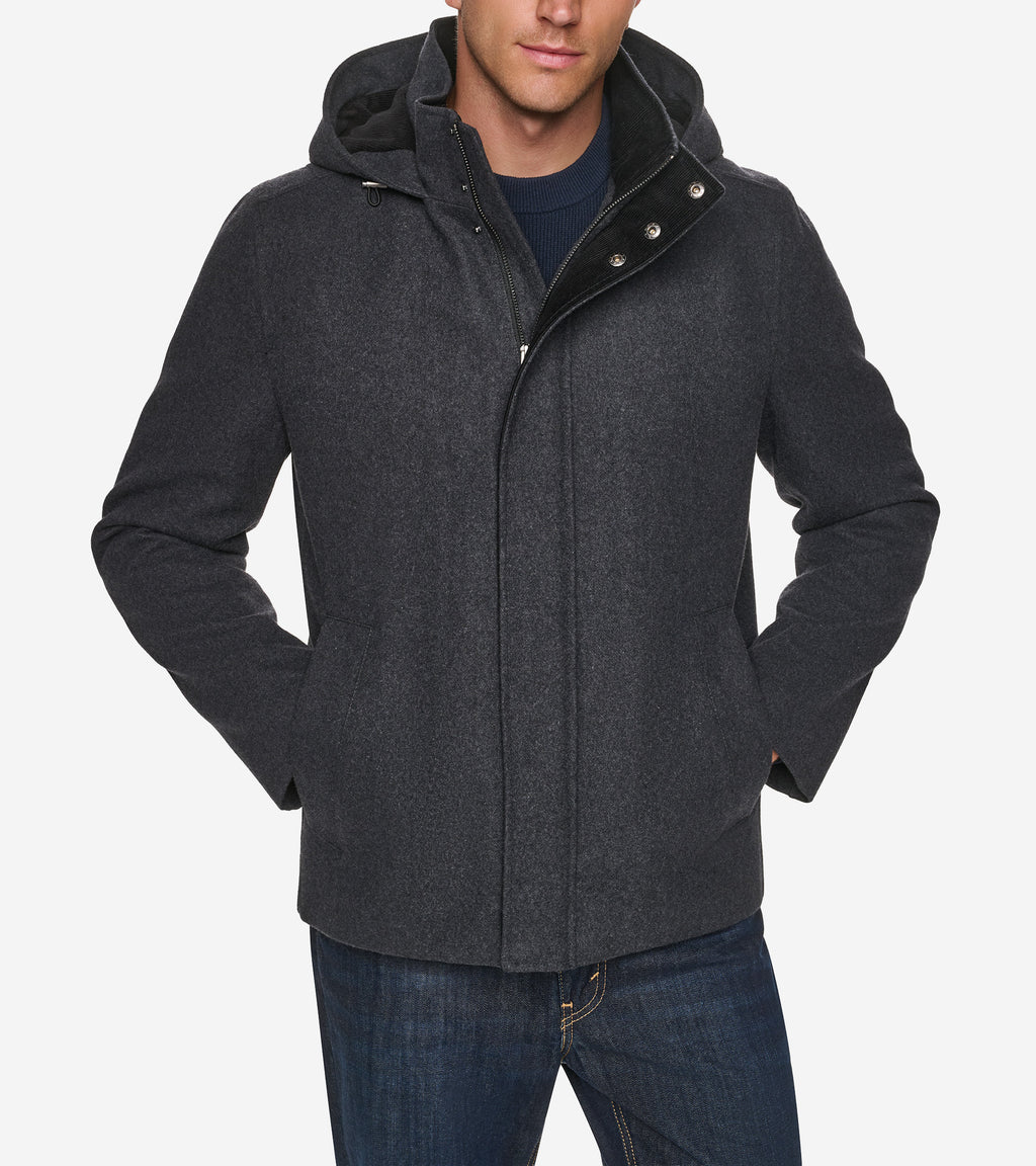 Men's Hooded Wool Field Coat-Charcoal