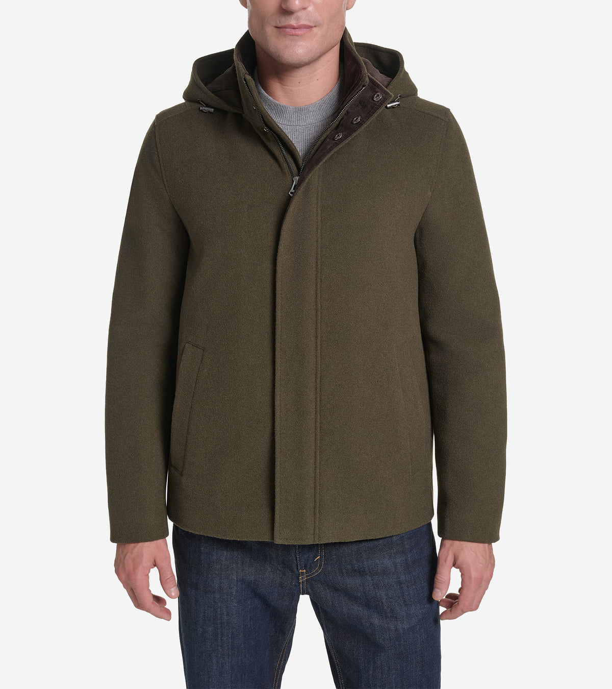 Men's Hooded Wool Field Coat-Olive