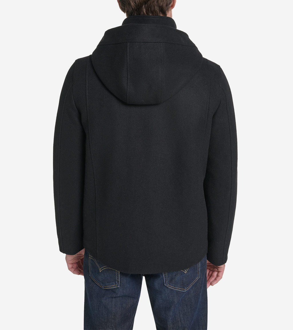 Men's Hooded Wool Field Coat-Black
