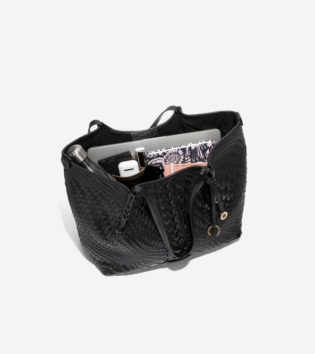 Women's Isabella Slouchy Woven Tote Bag-Black