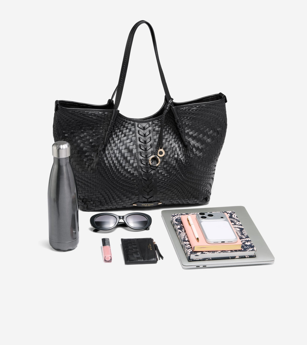 Women's Isabella Slouchy Woven Tote Bag-Black