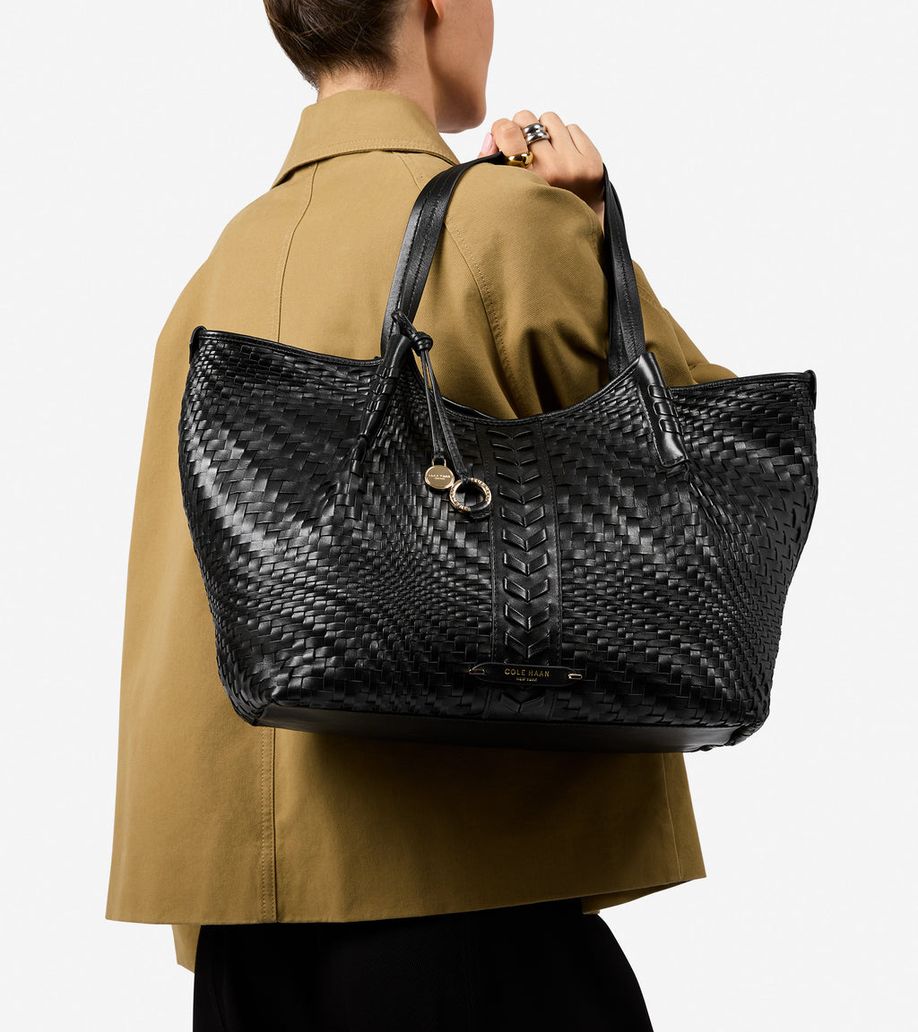 Women's Isabella Slouchy Woven Tote Bag-Black