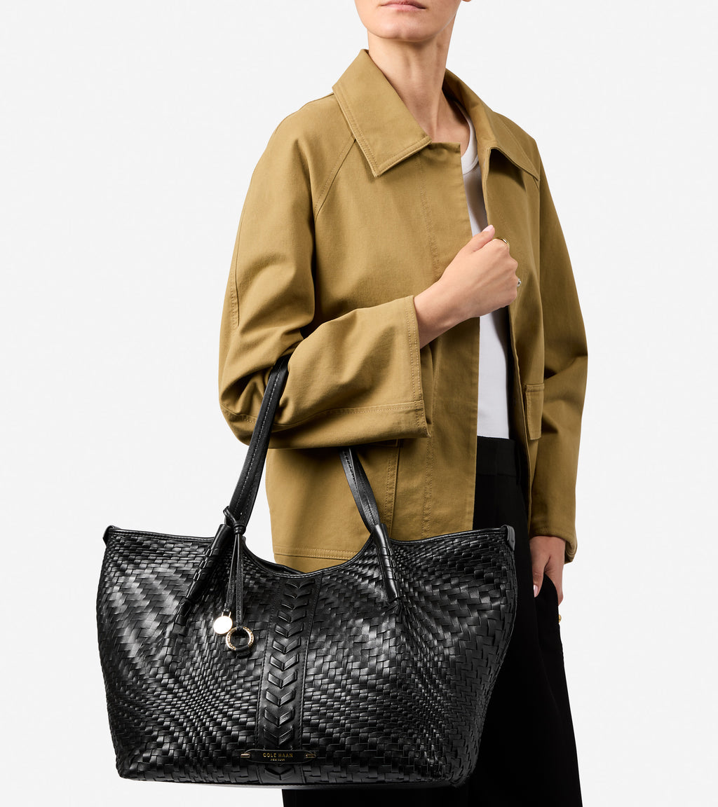 Women's Isabella Slouchy Woven Tote Bag-Black