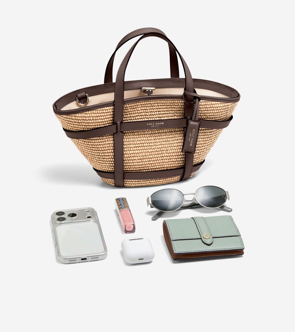 Women's Key West Tote Crossbody Bag-Natural Raffia-Dark Chocolate