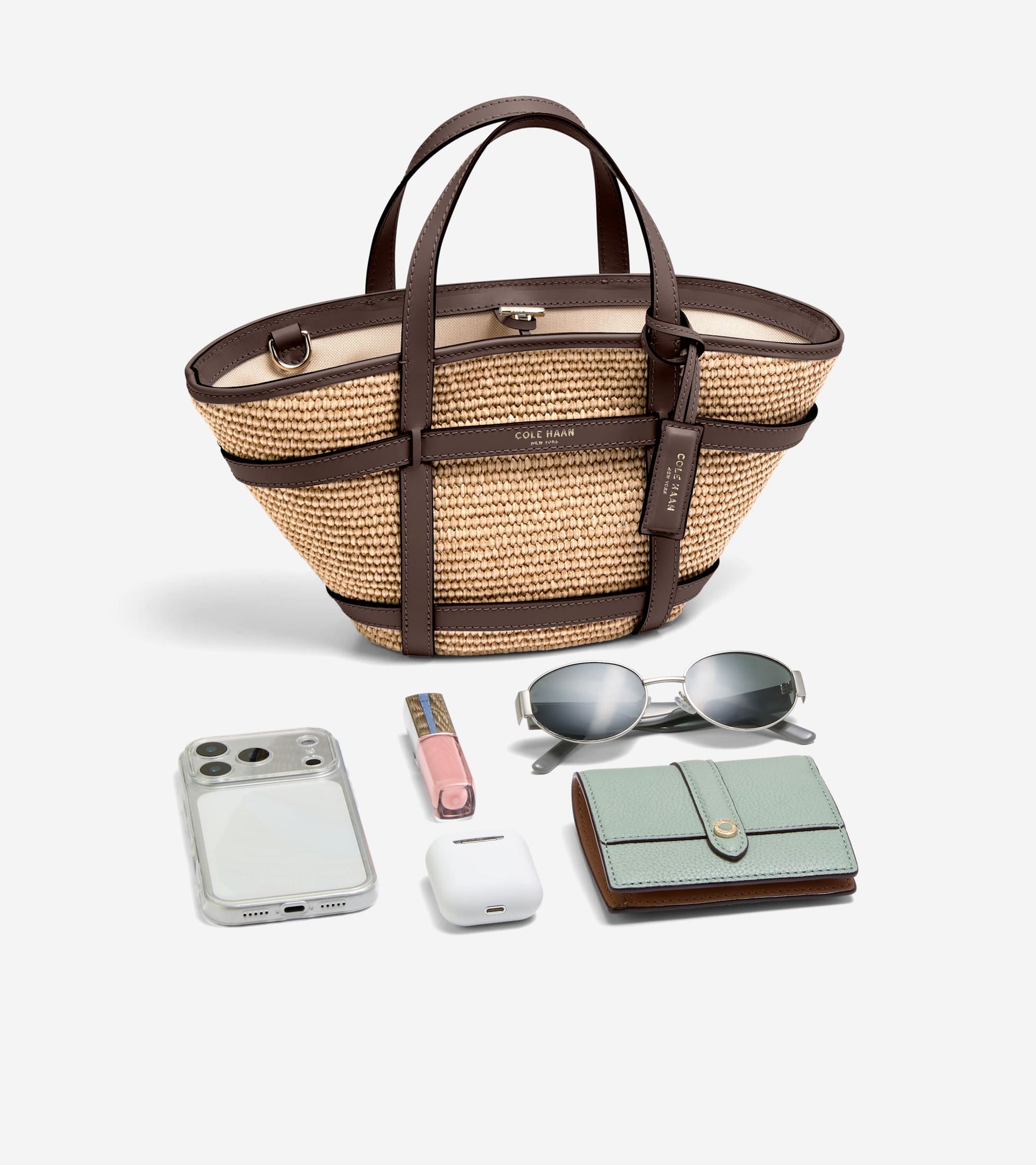 Women's Key West Tote Crossbody Bag-Natural Raffia-Dark Chocolate