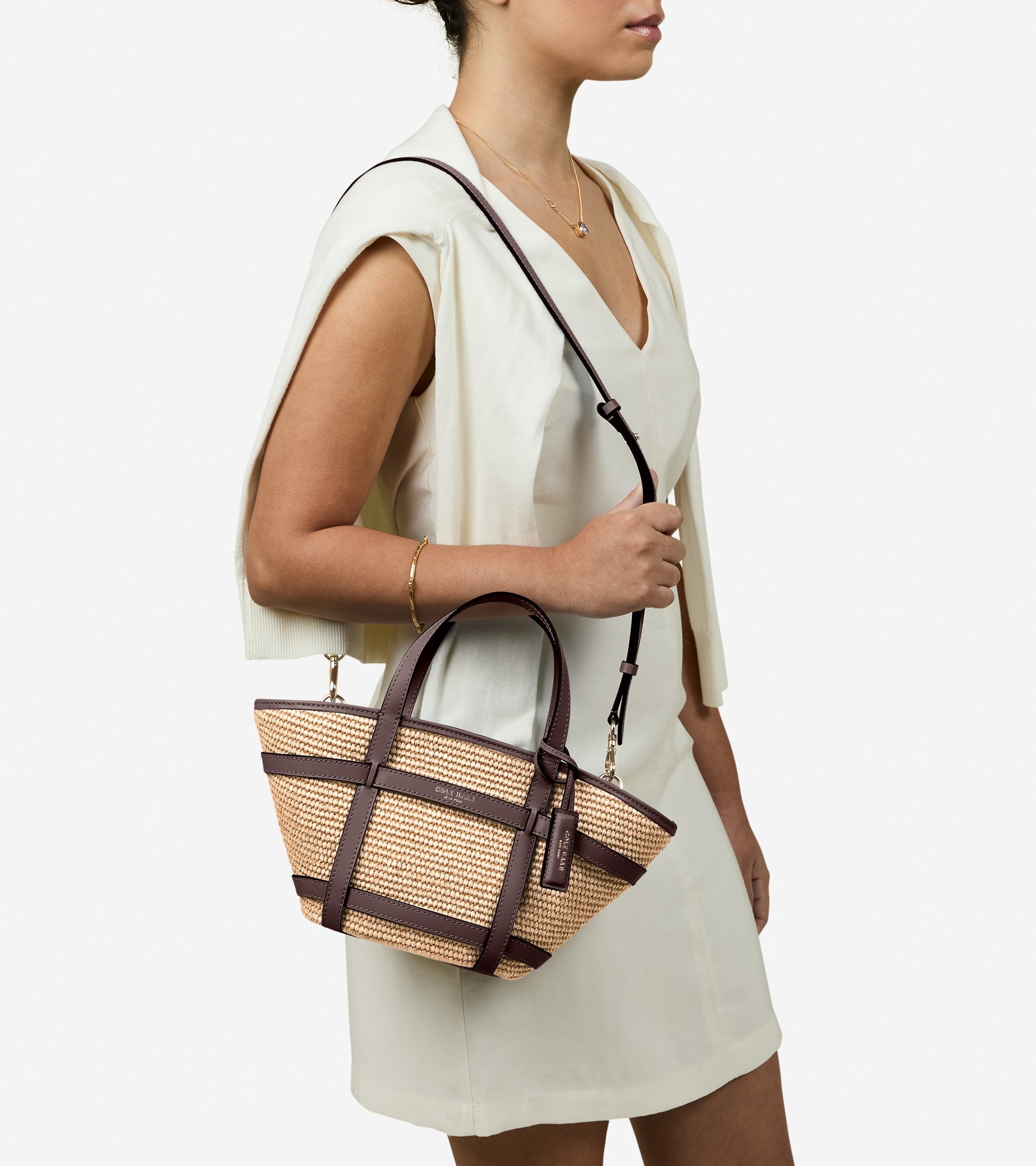 Women's Key West Tote Crossbody Bag-Natural Raffia-Dark Chocolate