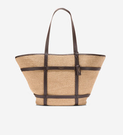 Women's Key West Tote Bag-Natural Raffia-Dark Chocolate