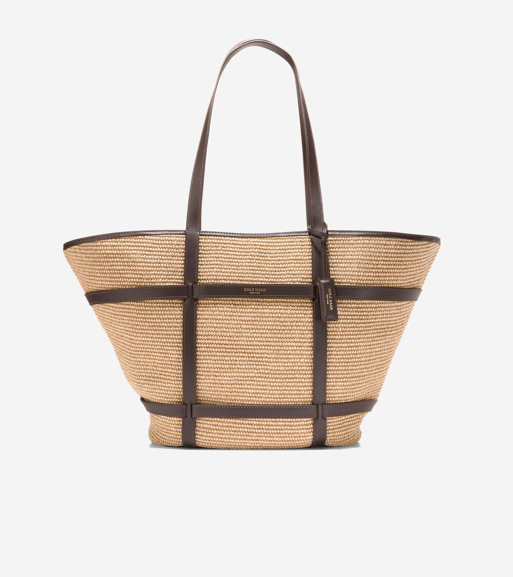 Women's Key West Tote Bag-Natural Raffia-Dark Chocolate