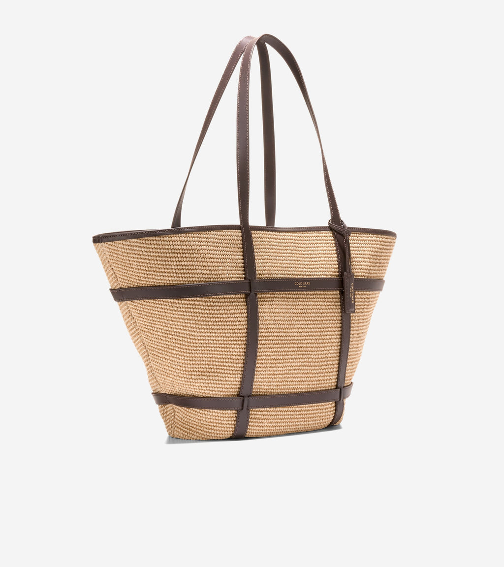 Women's Key West Tote Bag-Natural Raffia-Dark Chocolate
