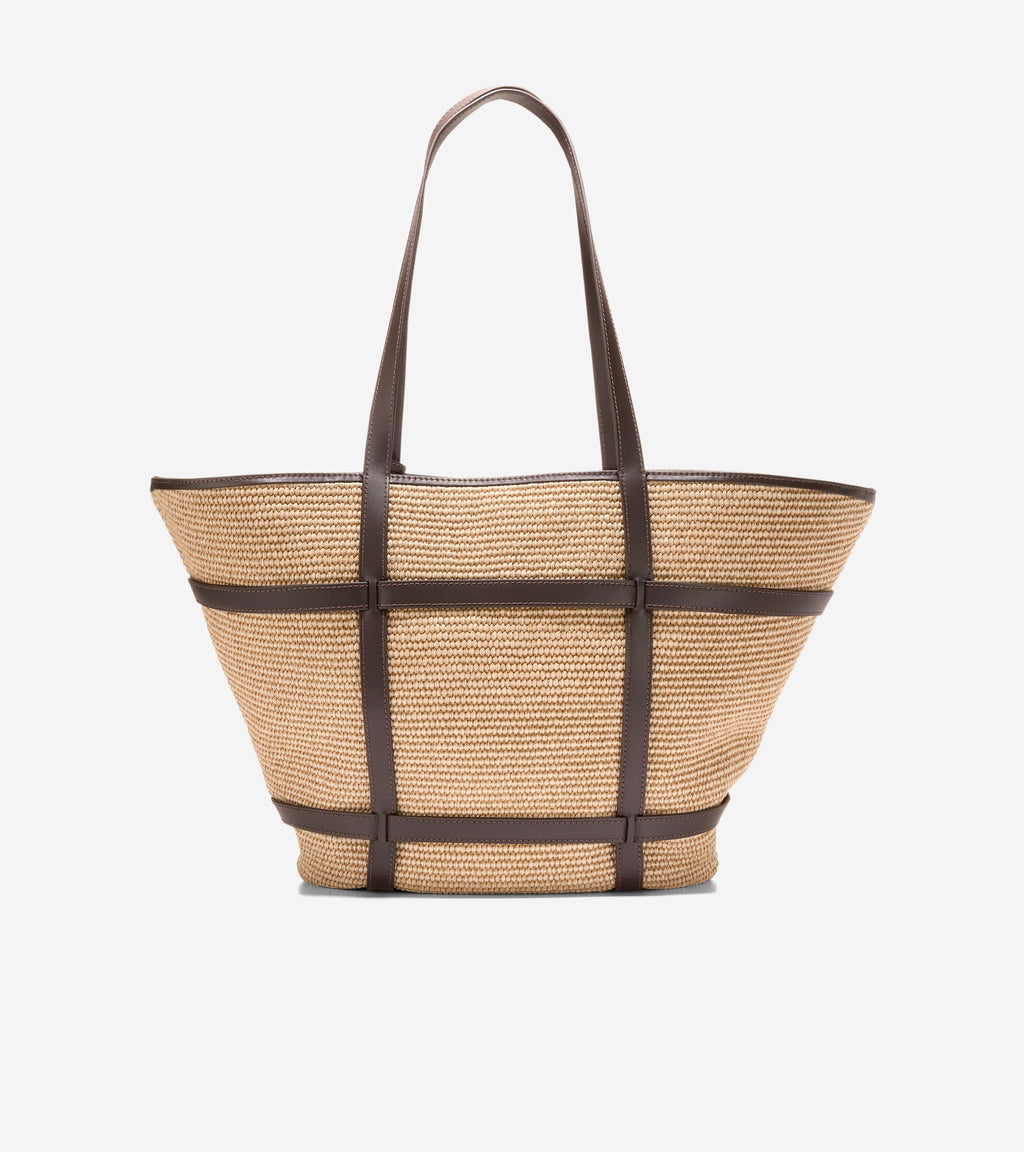 Women's Key West Tote Bag-Natural Raffia-Dark Chocolate
