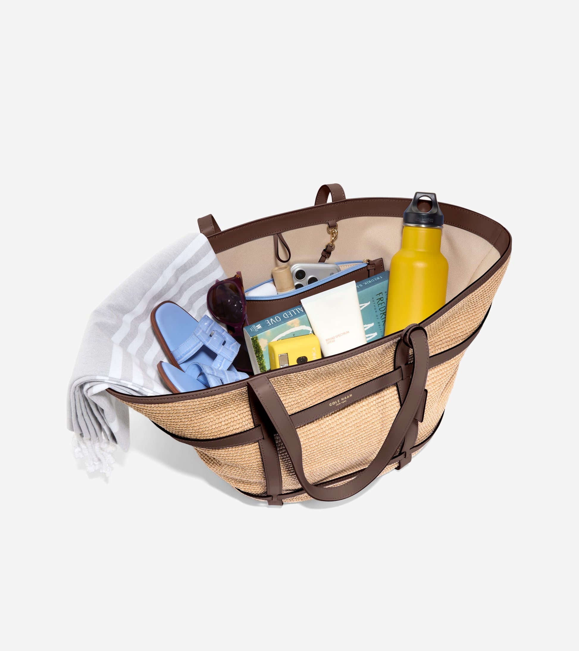 Women's Key West Tote Bag-Natural Raffia-Dark Chocolate