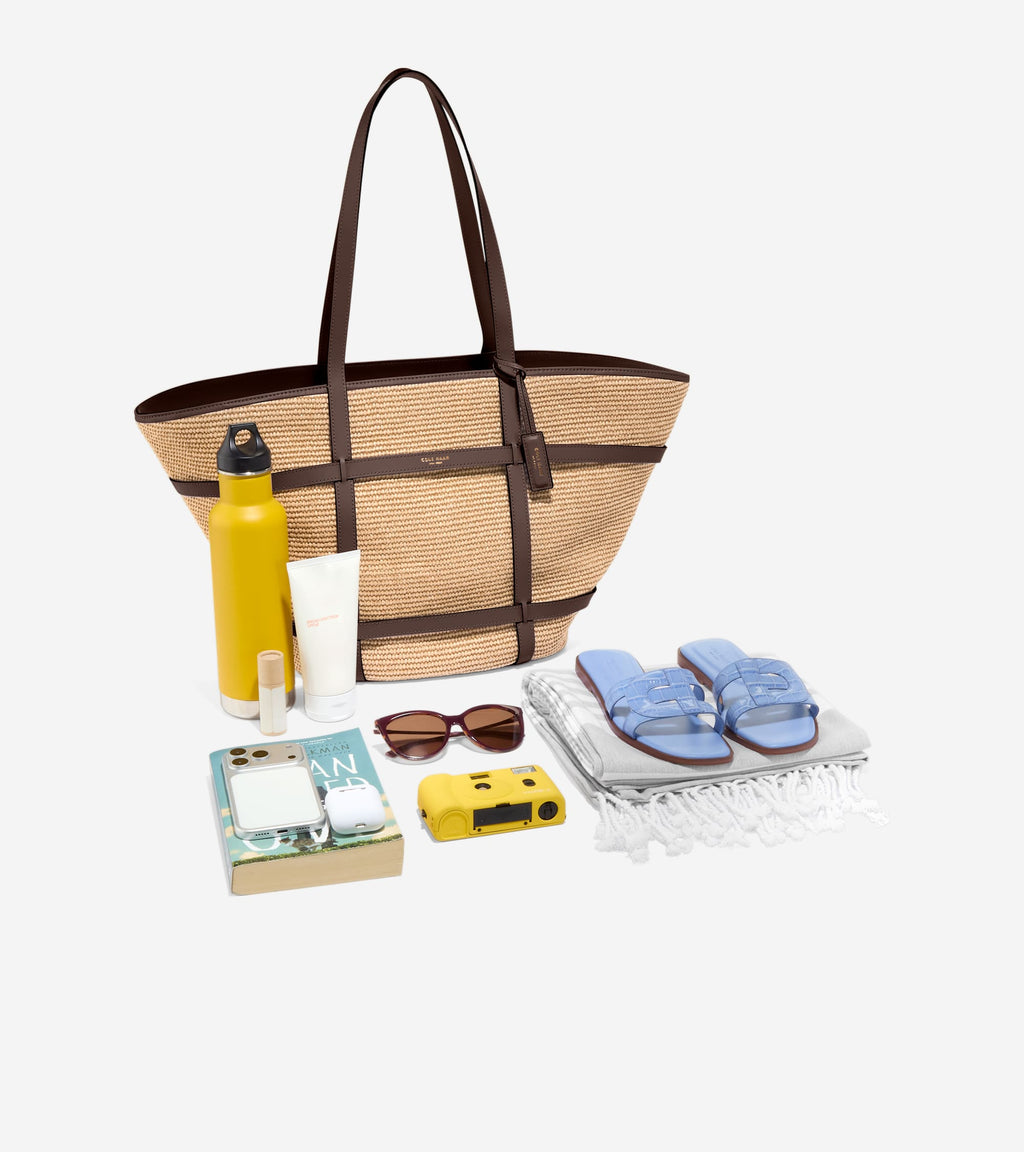 Women's Key West Tote Bag-Natural Raffia-Dark Chocolate