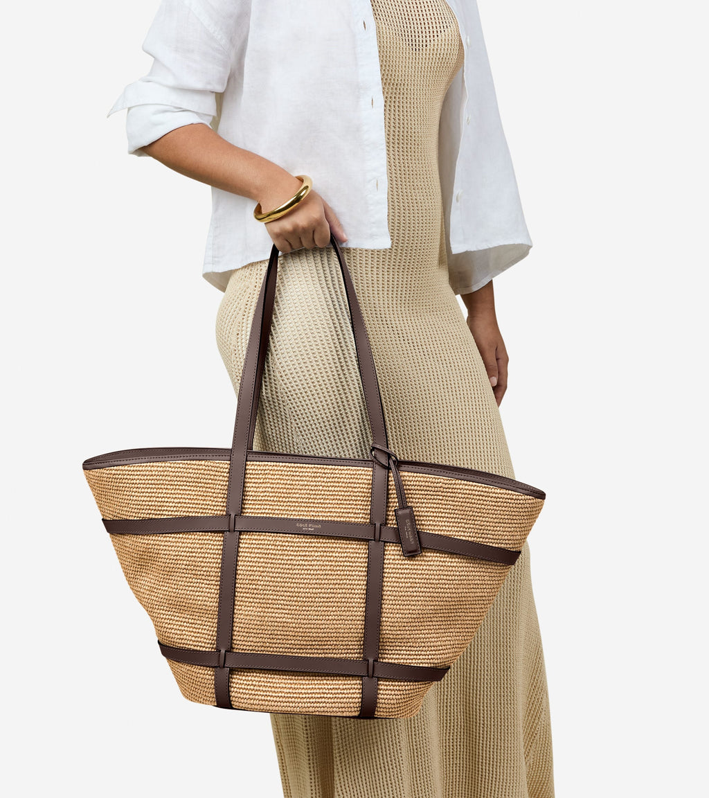 Women's Key West Tote Bag-Natural Raffia-Dark Chocolate