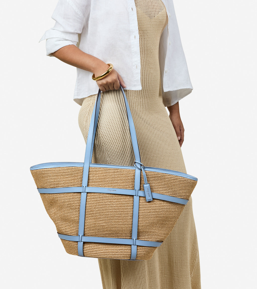 Women's Key West Tote Bag-Natural Raffia-Hydrangea