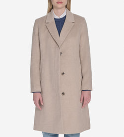 Women's Knotch Lapel Single Breasted Wool Coat-Bone