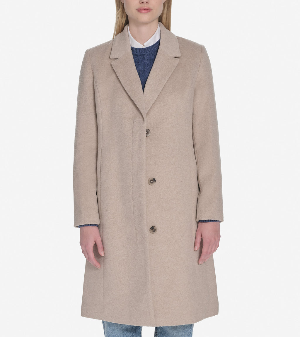 Women's Knotch Lapel Single Breasted Wool Coat-Bone