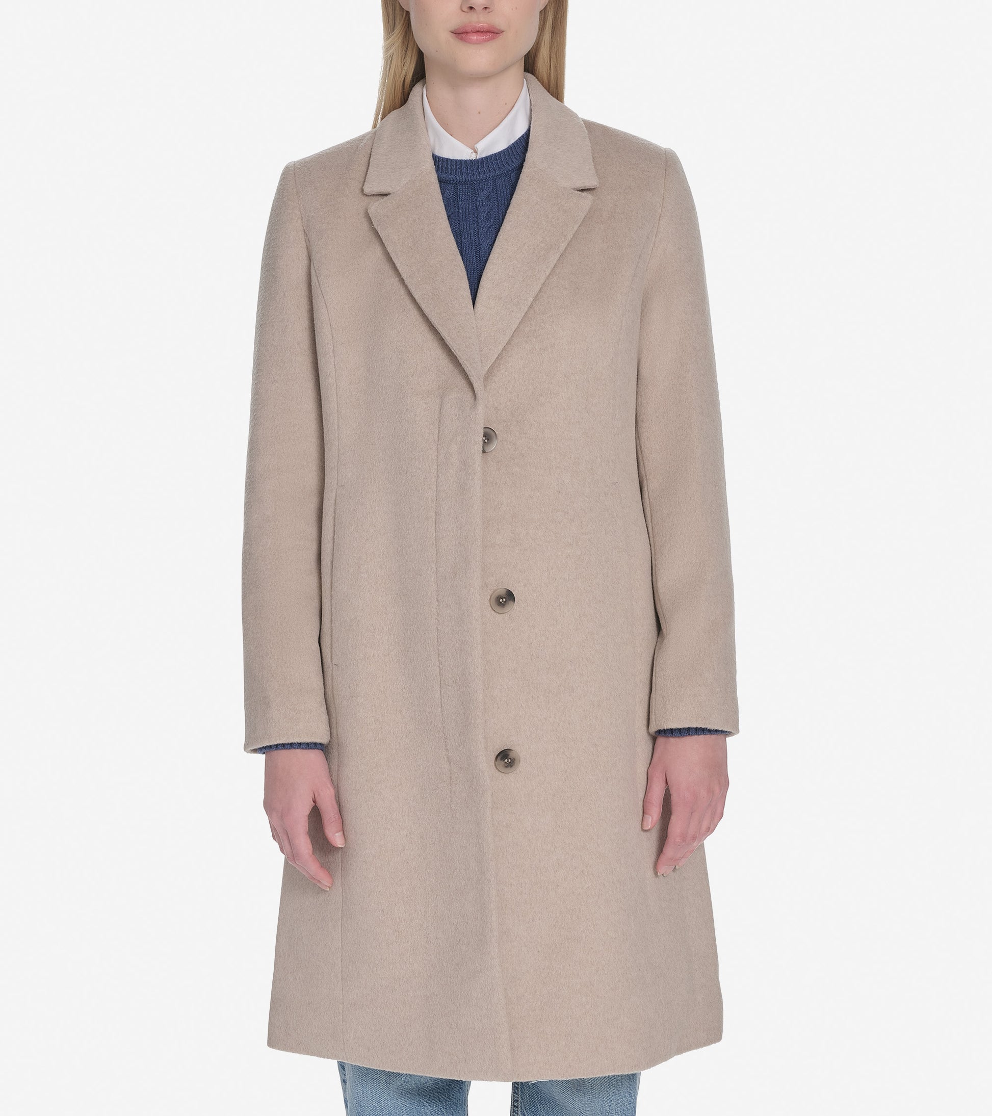 Women's Knotch Lapel Single Breasted Wool Coat-Bone