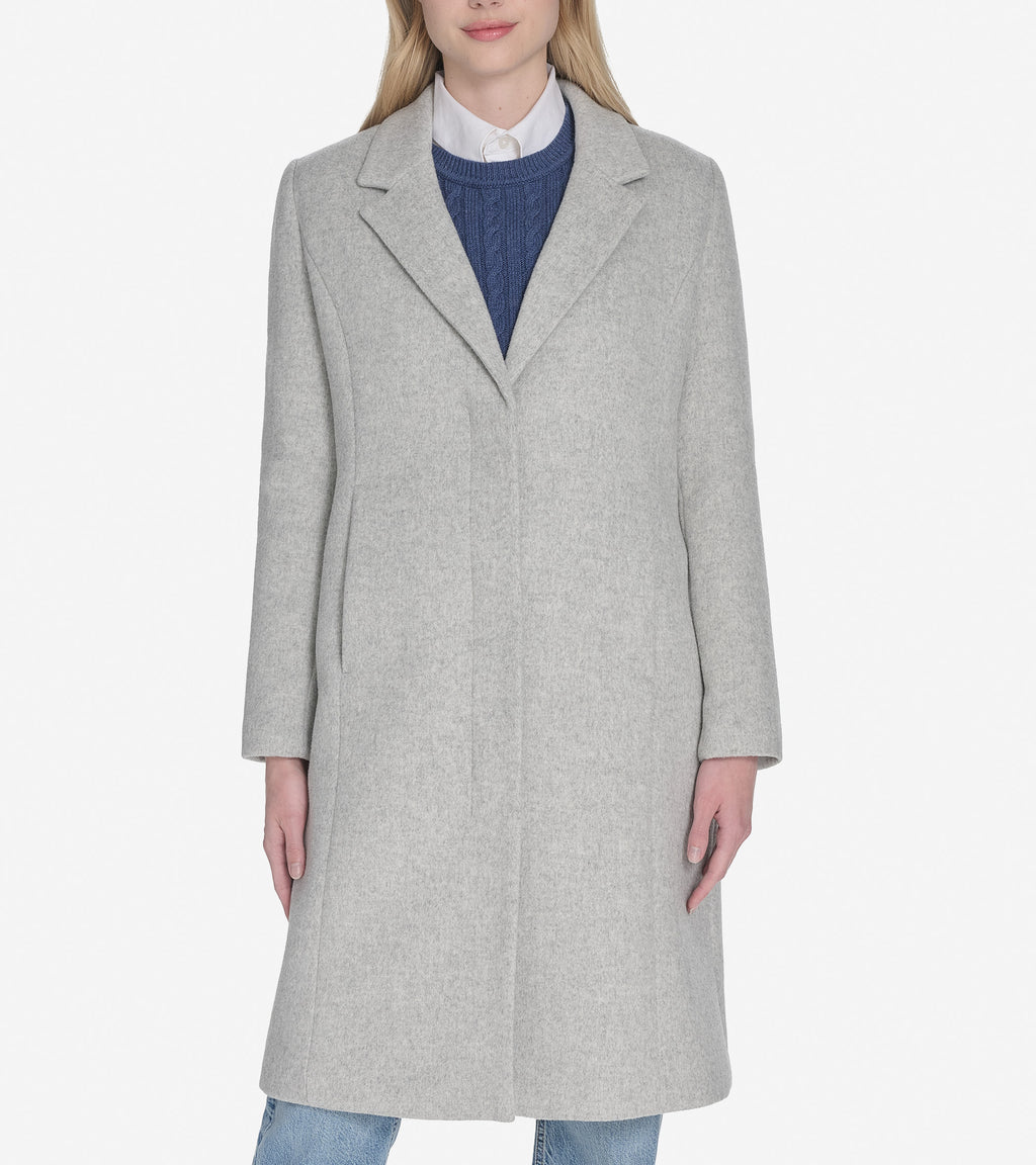 Women's Knotch Lapel Single Breasted Wool Coat-Light Grey