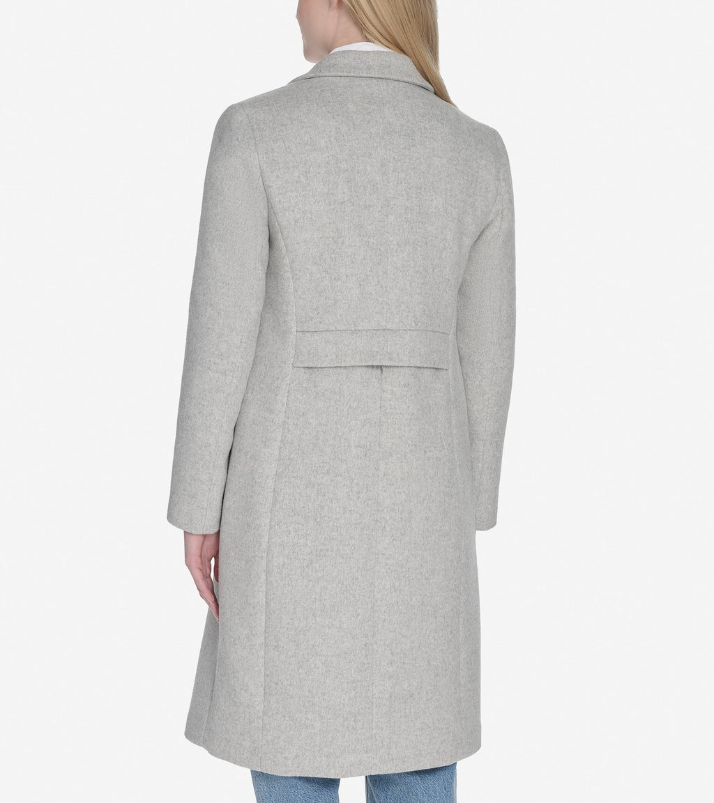 Women's Knotch Lapel Single Breasted Wool Coat-Light Grey